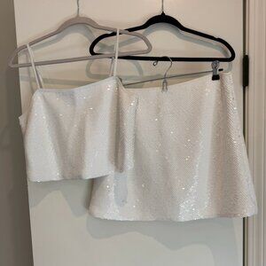 Abercrombie & Fitch White Sequin Skirt Set
